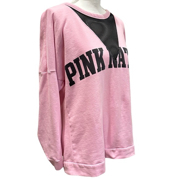 Victorias Secret PINK Pink Nation Campus Crew Mesh V-Neck Sweatshirt Size M - Picture 3 of 8